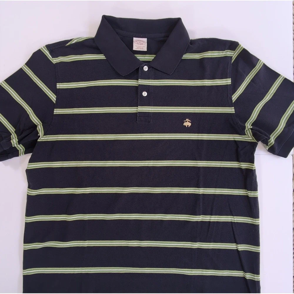 VTG Brooks Brothers 1818 Mens Performance Polo Shirt Mens XL Navy Blue Striped